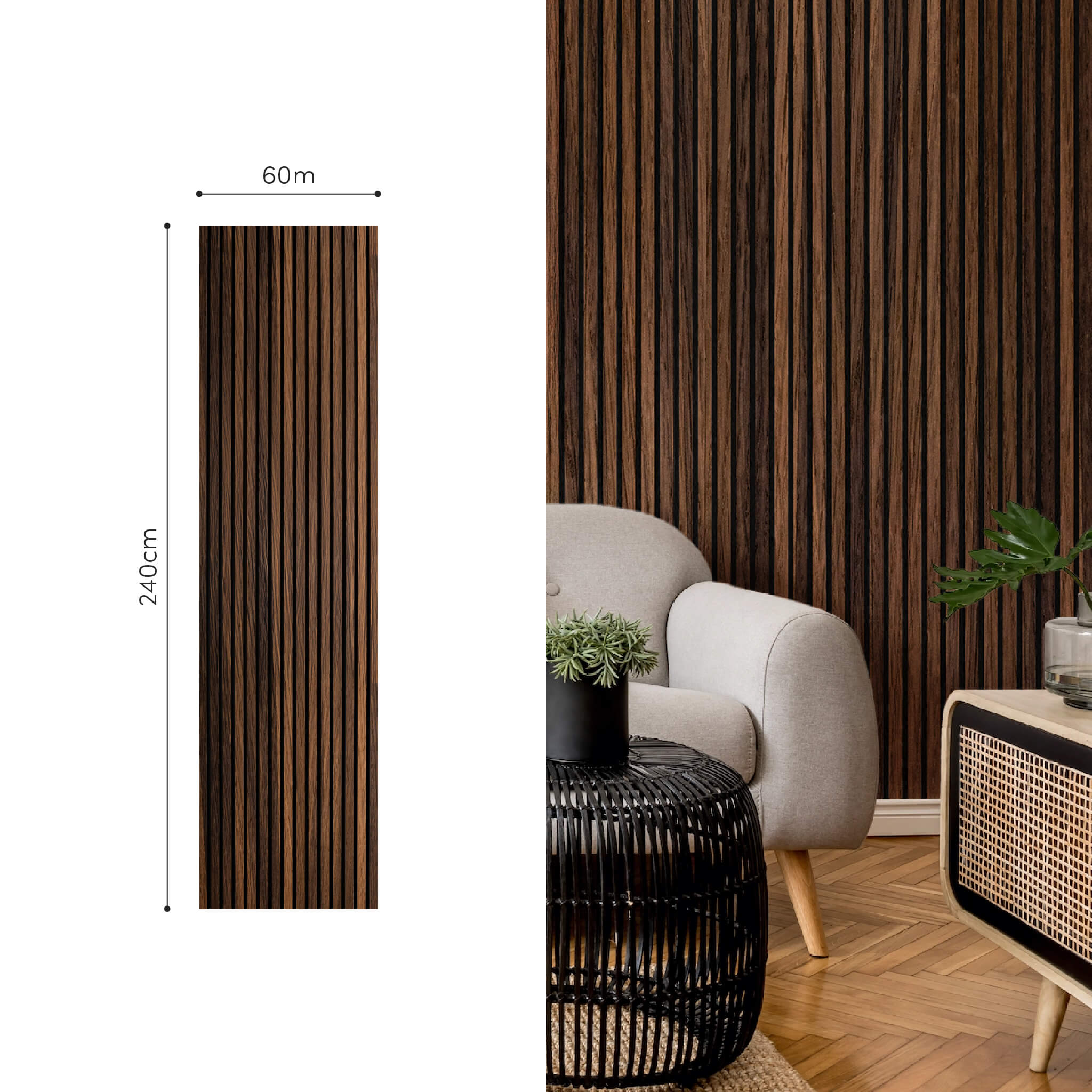 Akustikpaneele Walleu 240 x 60 cm | Eiche Geräuchert