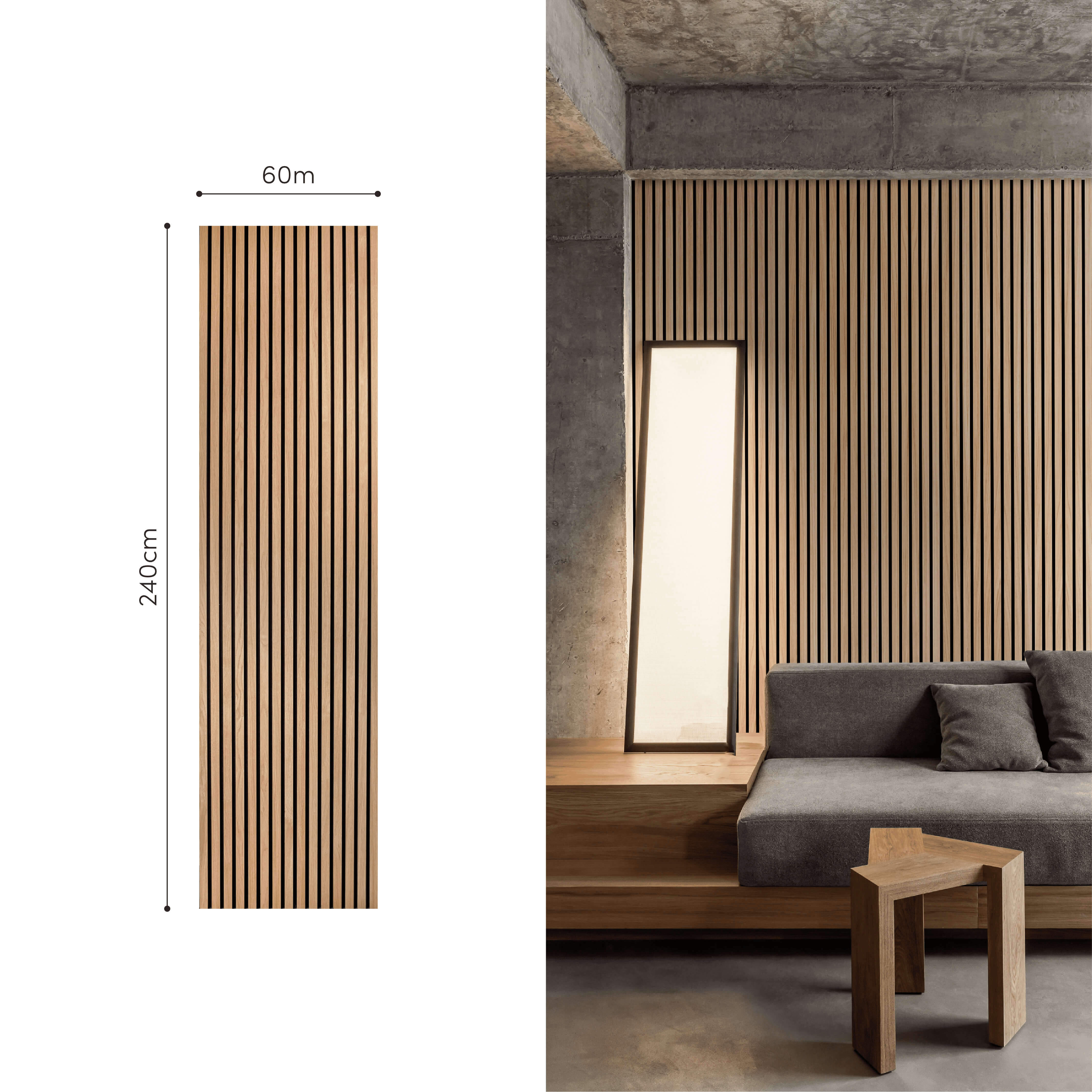 Panneau acoustique Walleu 240 x 60 cm | Chêne Naturel Feutre Noir