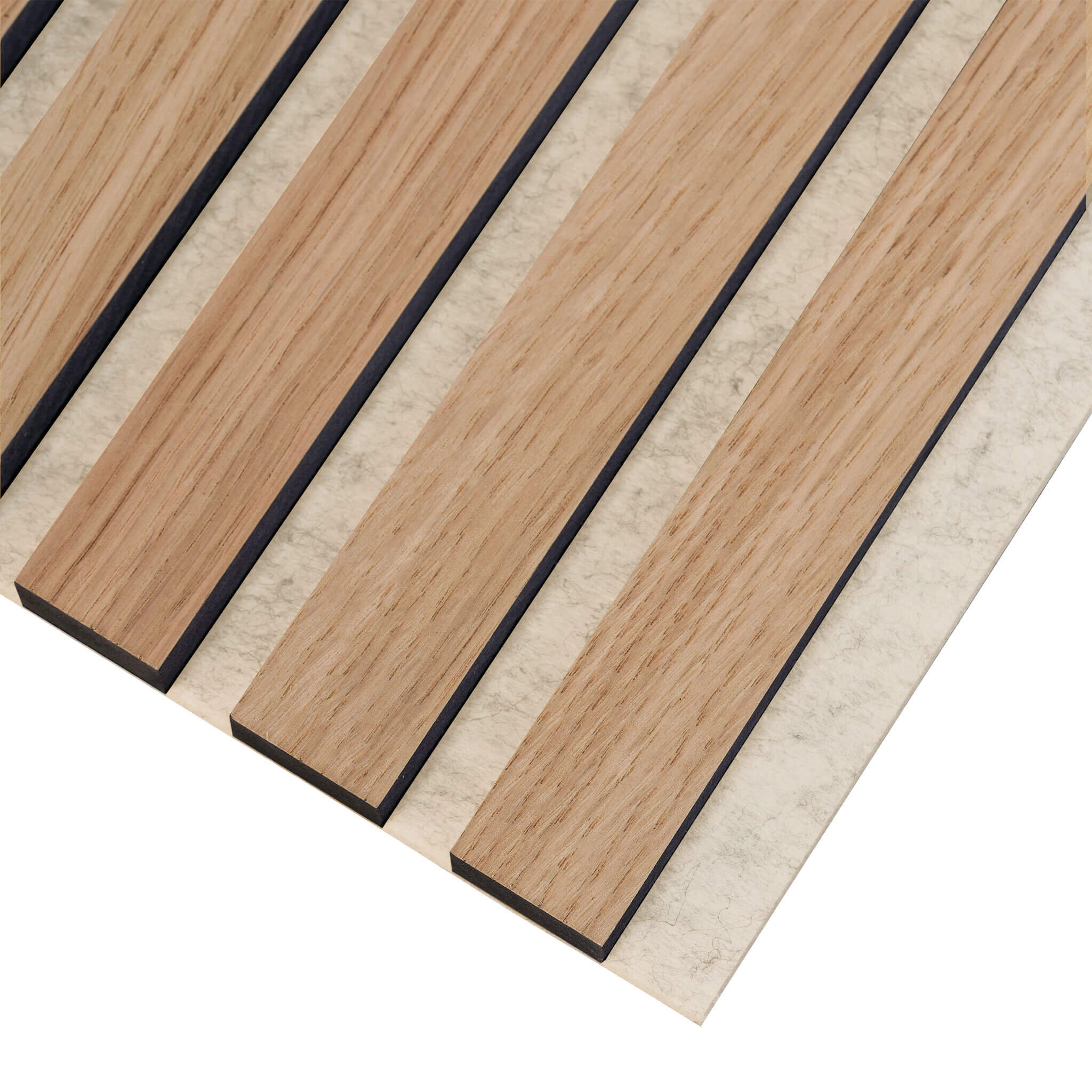 Painel Acústico Walleu 240 x 60cm | Carvalho Natural - Núcleo Preto - Feltro Beige