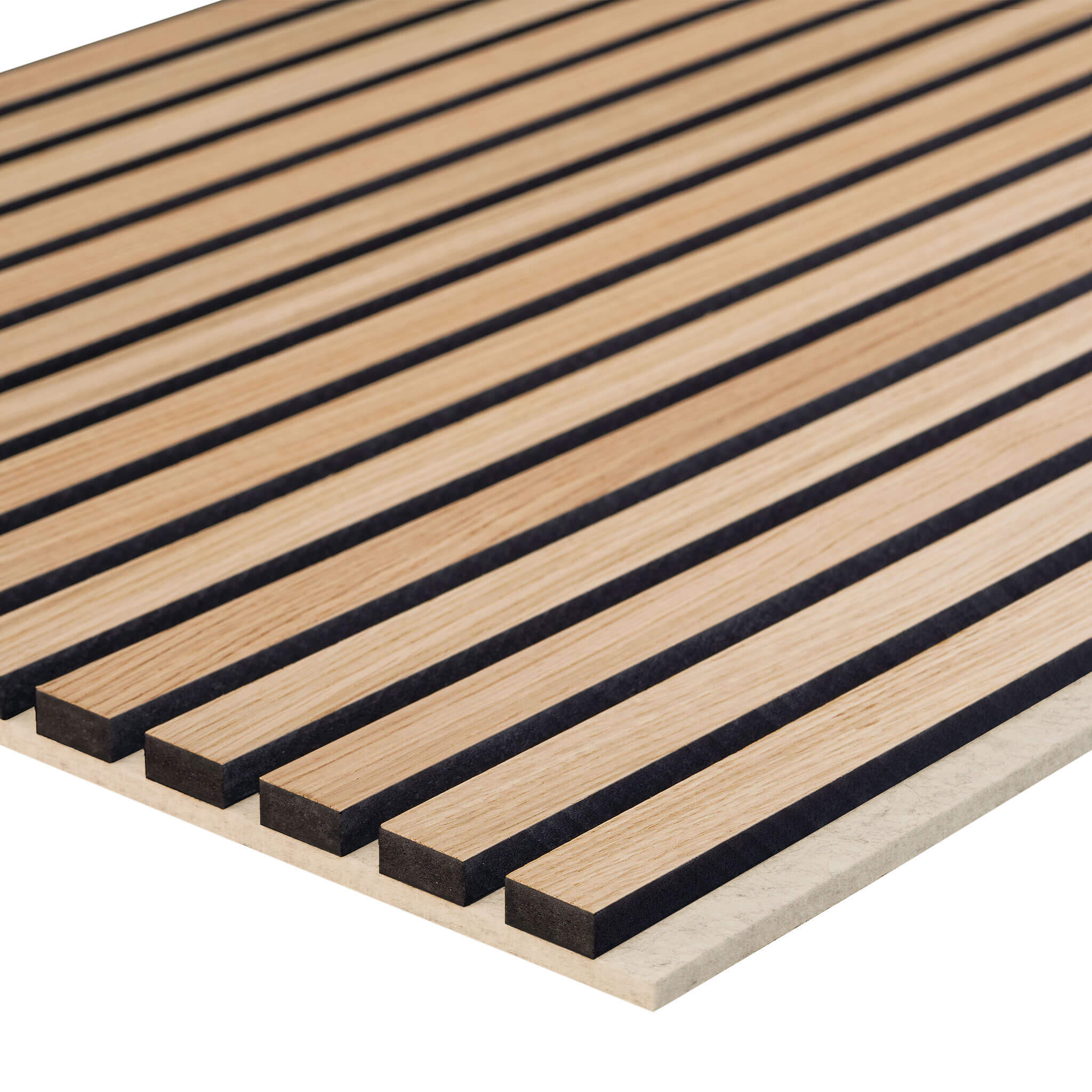 Painel Acústico Walleu 240 x 60cm | Carvalho Natural - Núcleo Preto - Feltro Beige