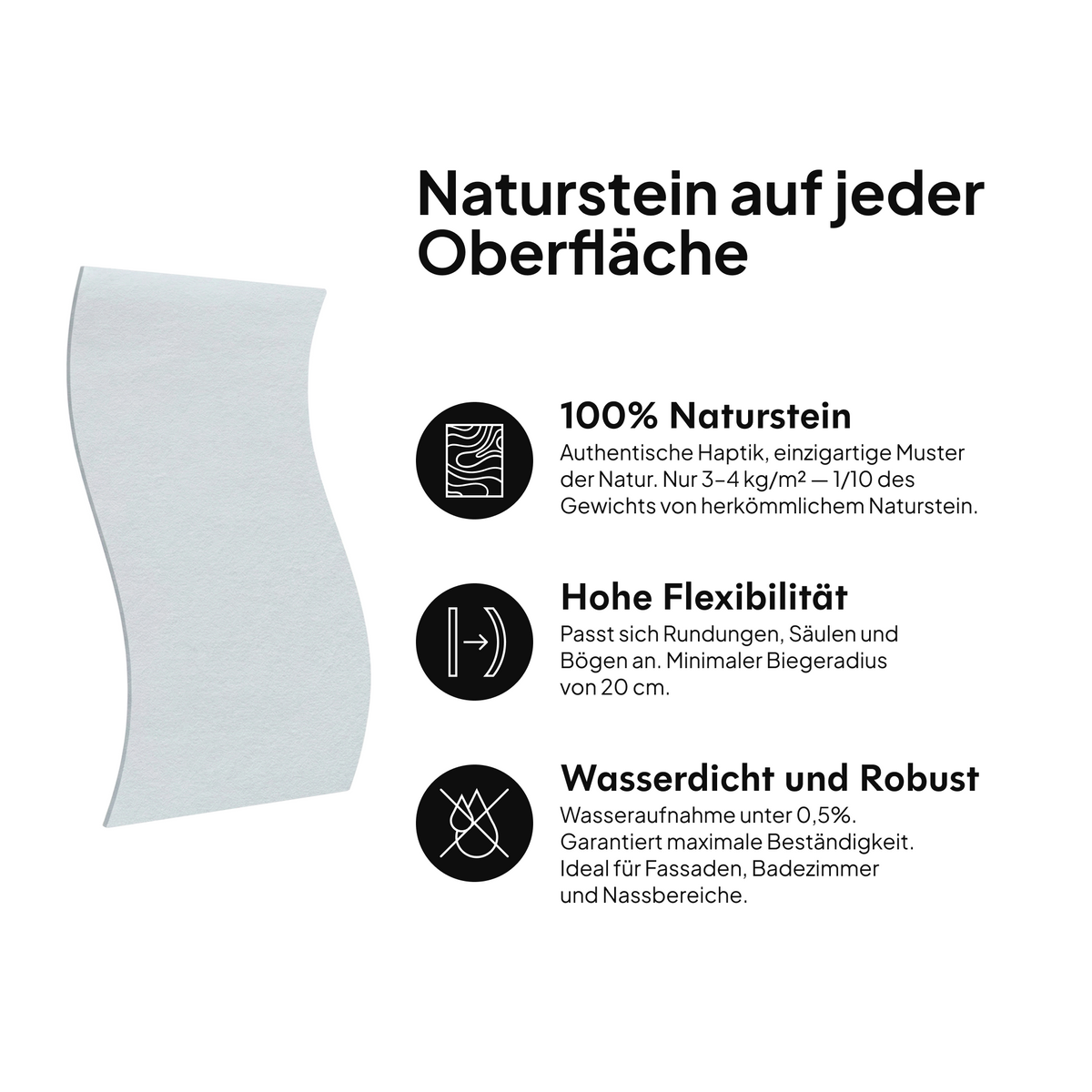 Naturstein auf jeder Oberfläche: 100 % Naturstein, hohe Flexibilität, wasserdicht und widerstandsfähig #lang:de