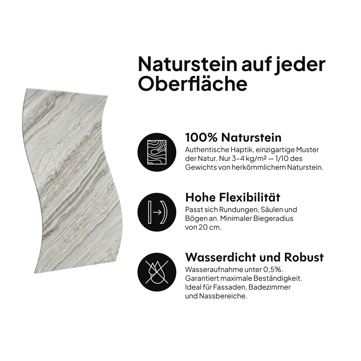 Naturstein auf jeder Oberfläche: 100 % Naturstein, hohe Flexibilität, wasserdicht und widerstandsfähig #lang:de