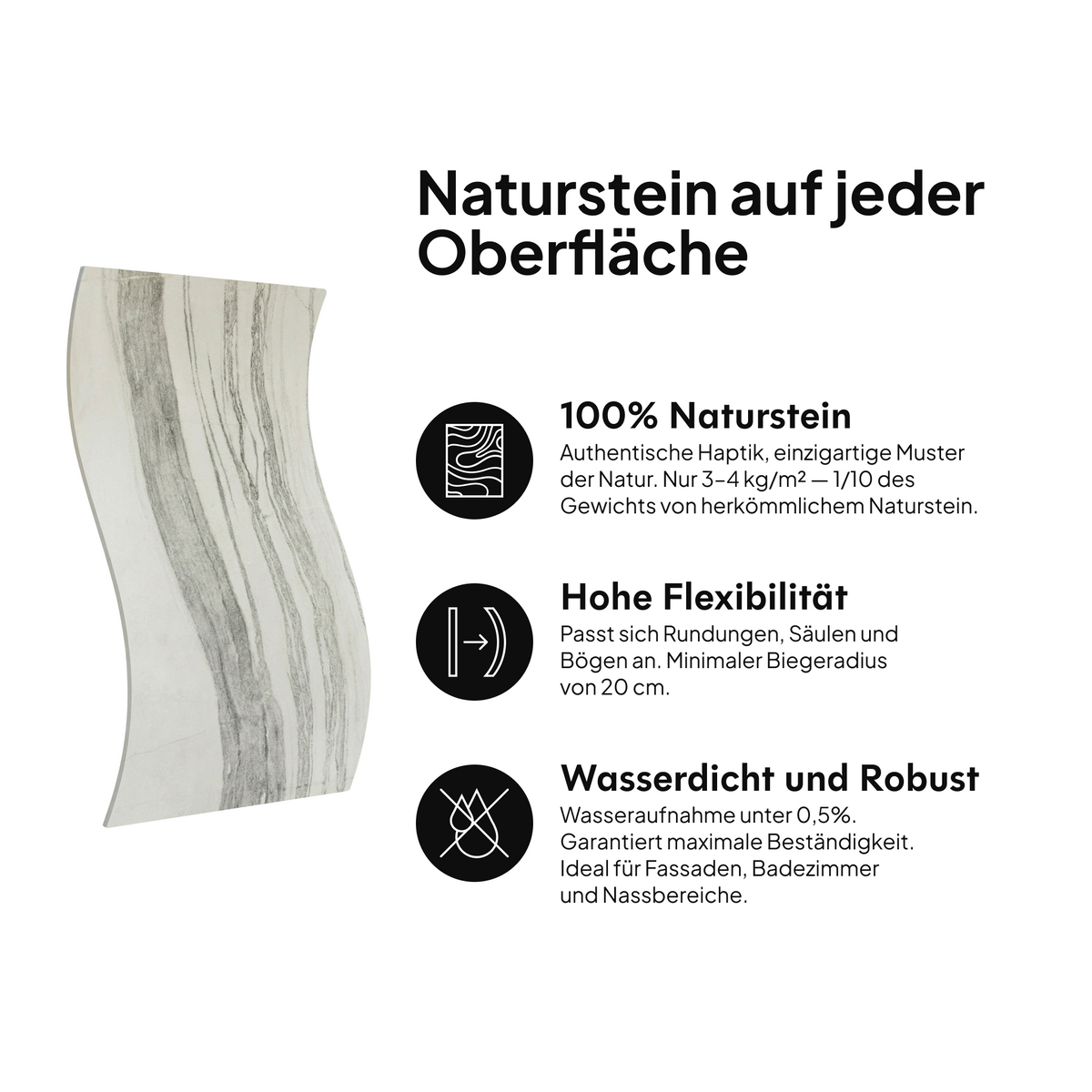 Naturstein auf jeder Oberfläche: 100 % Naturstein, hohe Flexibilität, wasserdicht und widerstandsfähig #lang:de