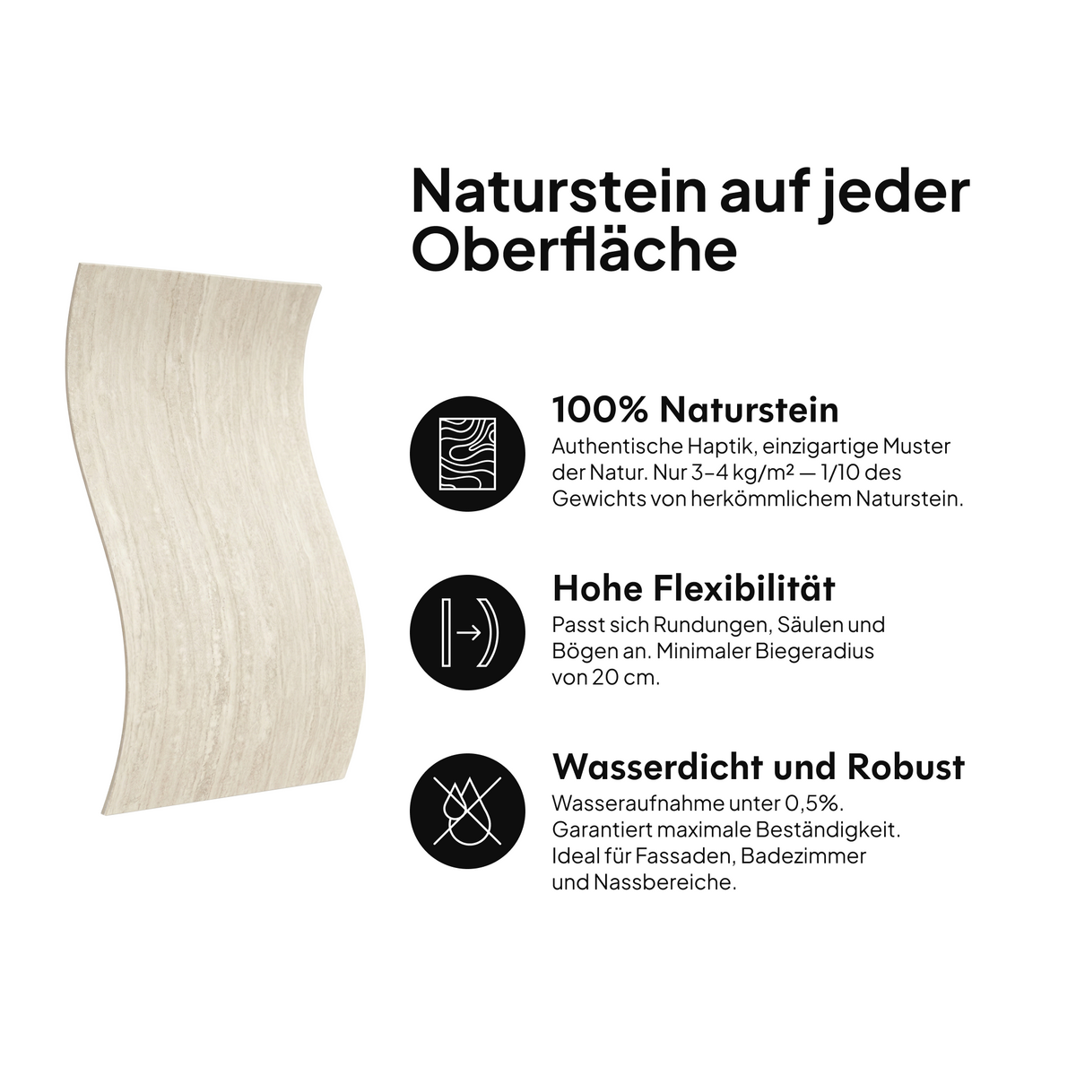 Naturstein auf jeder Oberfläche: 100 % Naturstein, hohe Flexibilität, wasserdicht und widerstandsfähig #lang:de