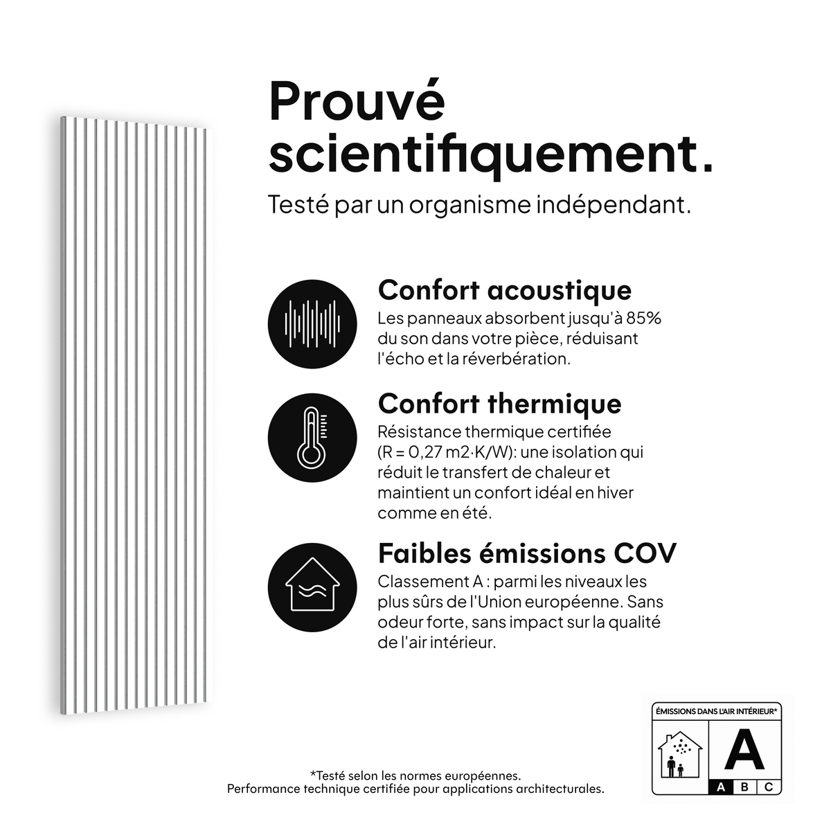 Panneau acoustique Blanc — prouvé scientifiquement : confort acoustique, confort thermique et faibles émissions COV #lang:fr