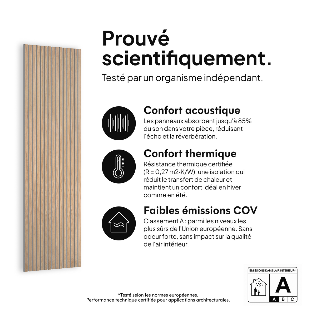 Panneau acoustique Chêne Naturel Feutre Gris — prouvé scientifiquement : confort acoustique, confort thermique et faibles émissions COV #lang:fr