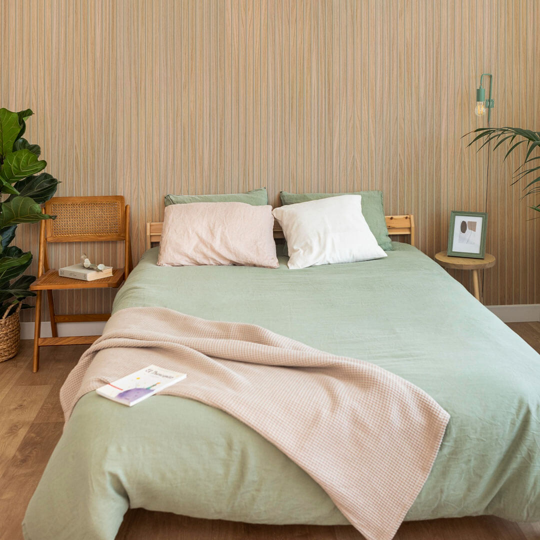 Akustikpaneele Walleu 240 x 60 cm | Natürliche Eiche - Innenseite Schwarz - Beige Filz