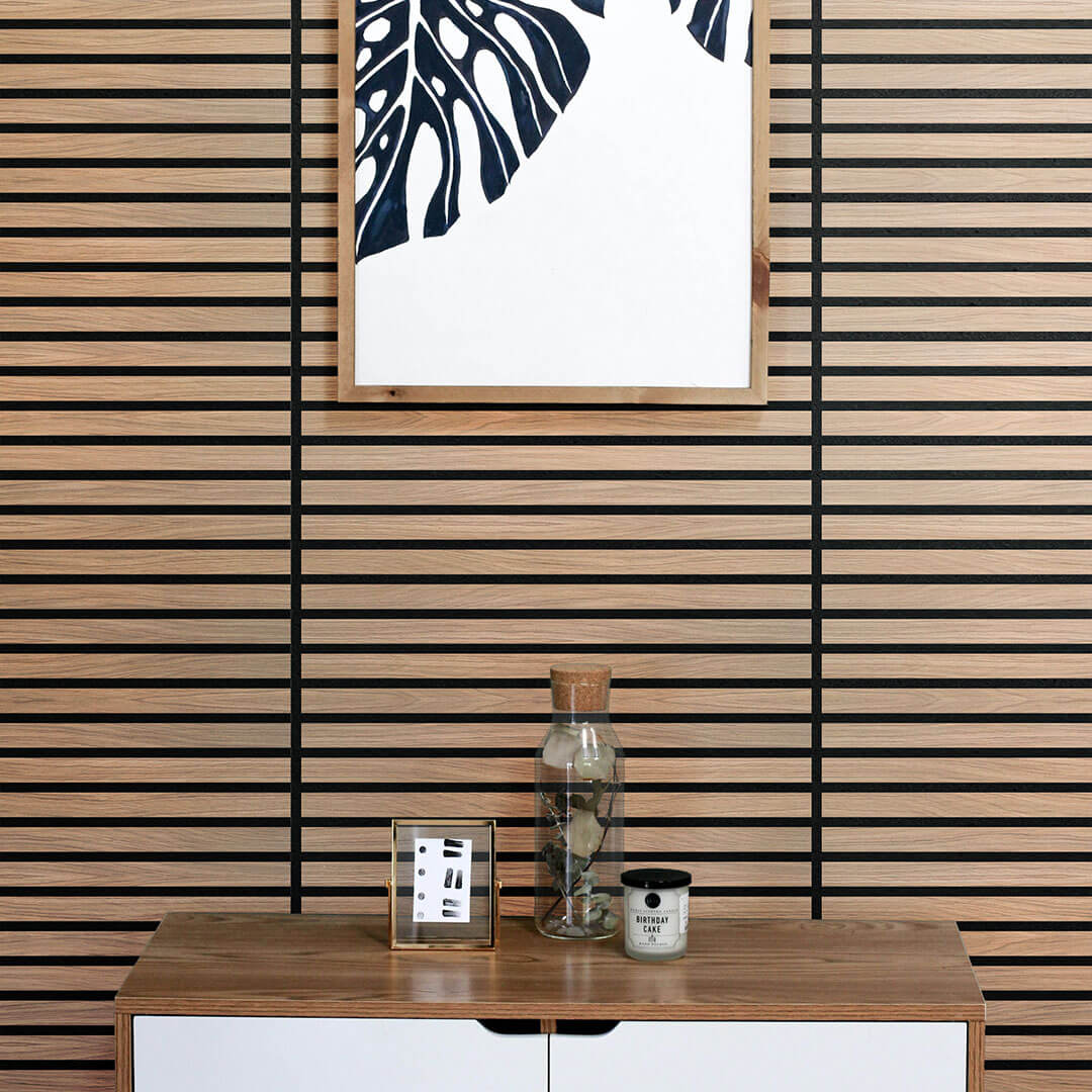 Painel Acústico Walleu 60 x 60cm | Carvalho Natural - Núcleo Preto - Feltro Preto