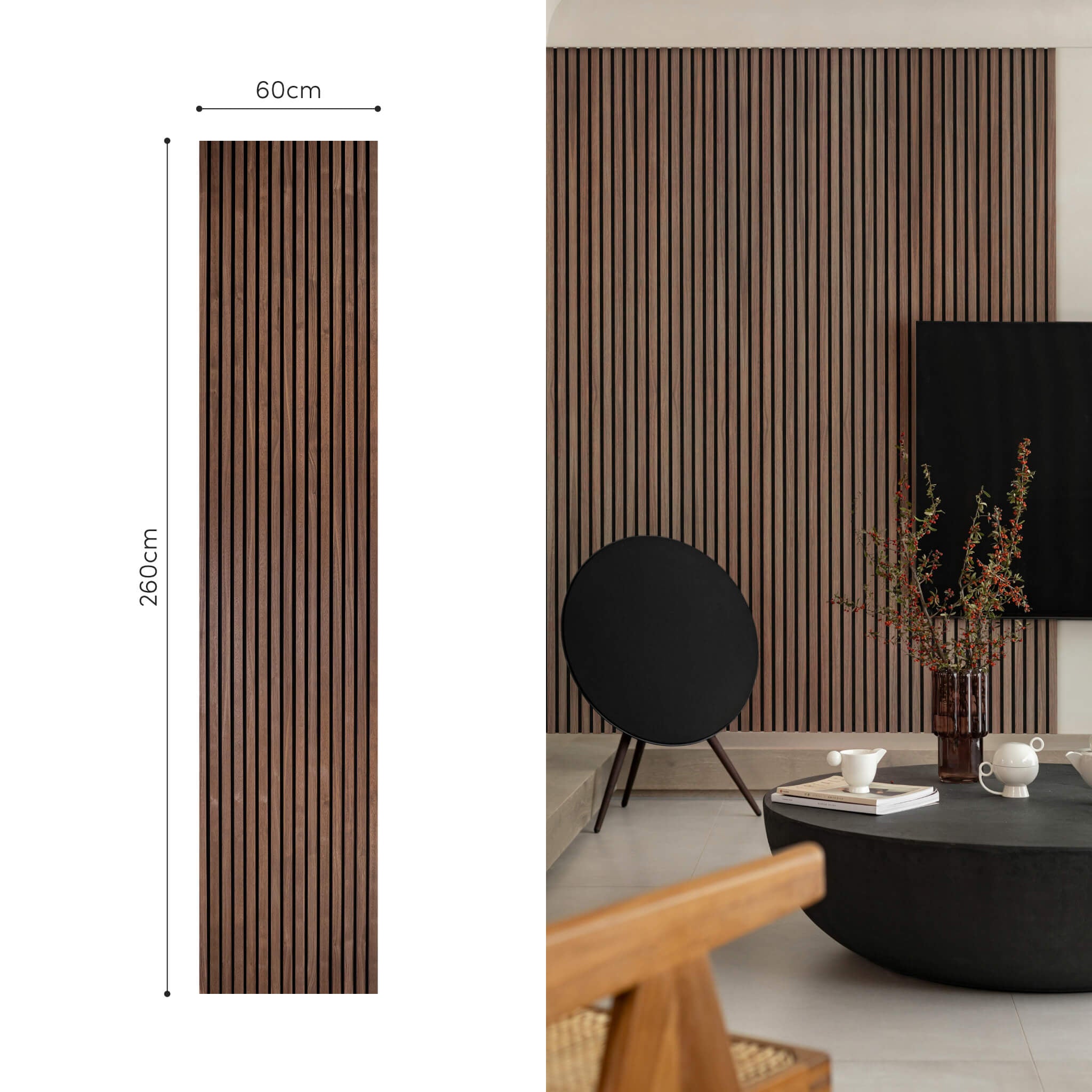 Painel Acústico Walleu 260 x 60cm | Nogueira