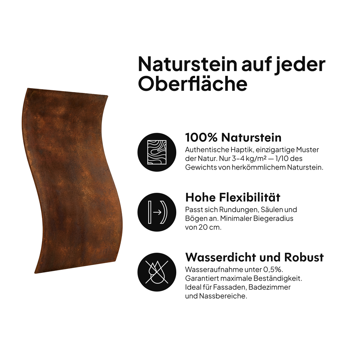 Naturstein auf jeder Oberfläche: 100 % Naturstein, hohe Flexibilität, wasserdicht und widerstandsfähig #lang:de