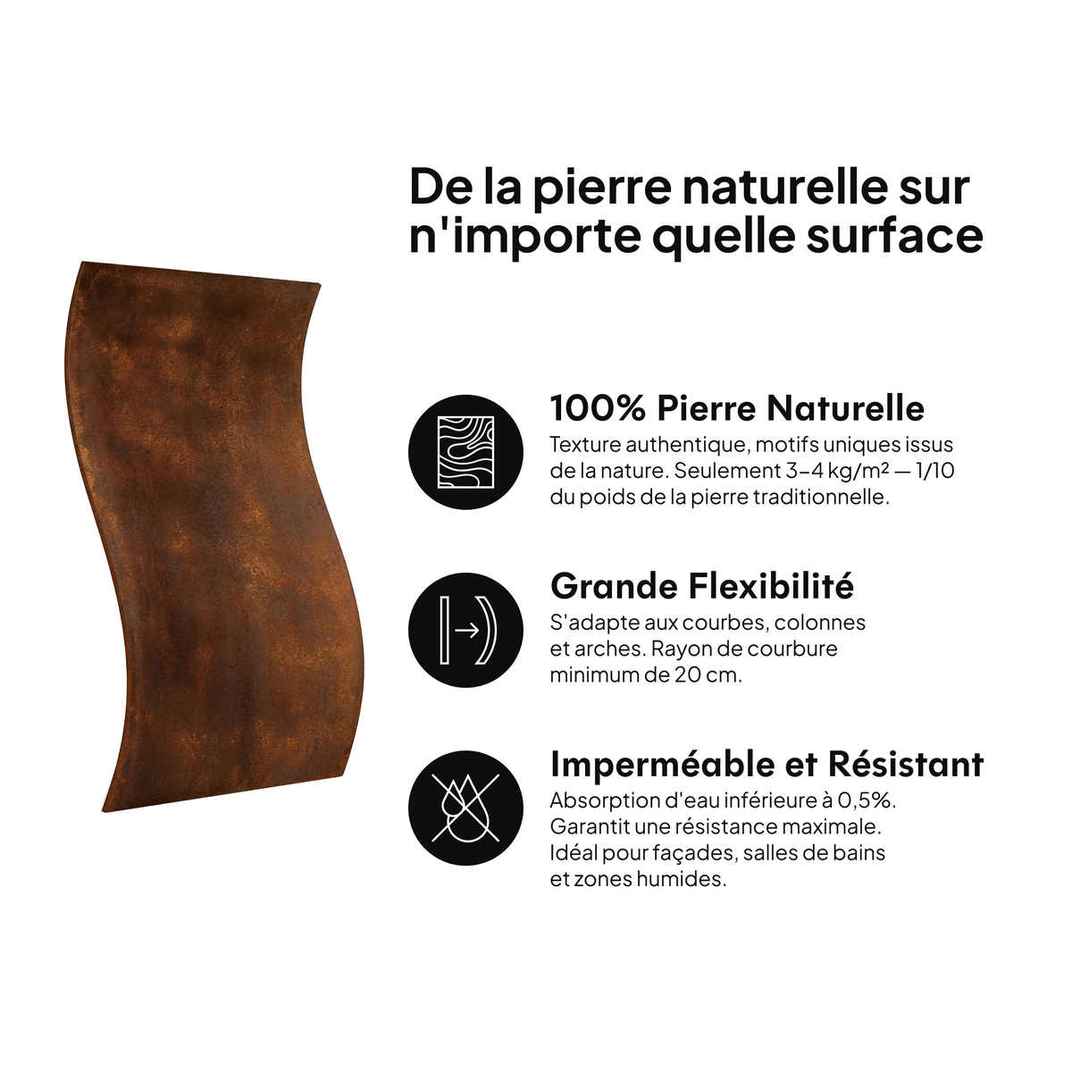 Pierre naturelle sur toute surface : 100 % pierre naturelle, grande flexibilité, imperméable et résistante #lang:fr
