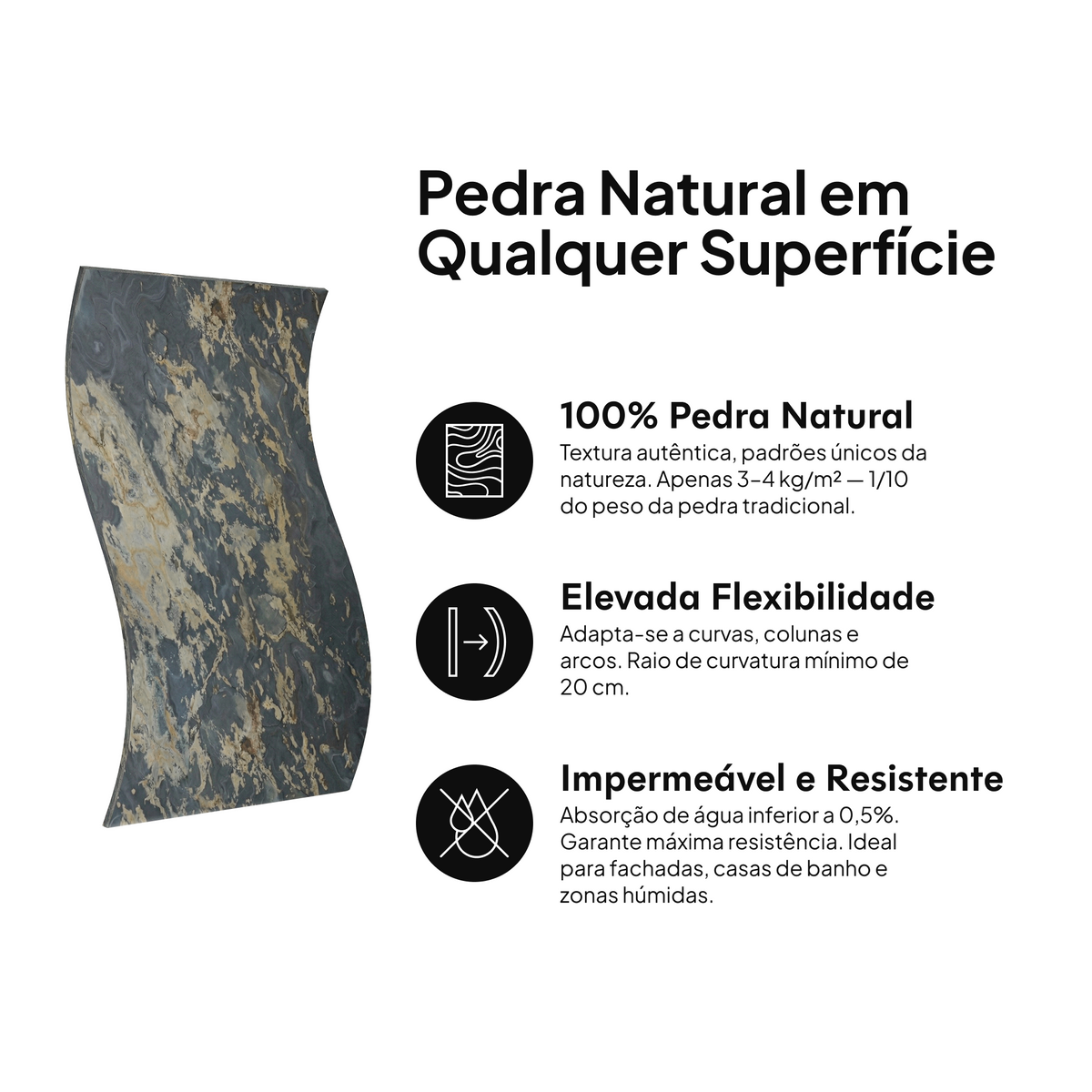Pedra natural em qualquer superfície: 100% pedra natural, elevada flexibilidade, impermeável e resistente #lang:pt