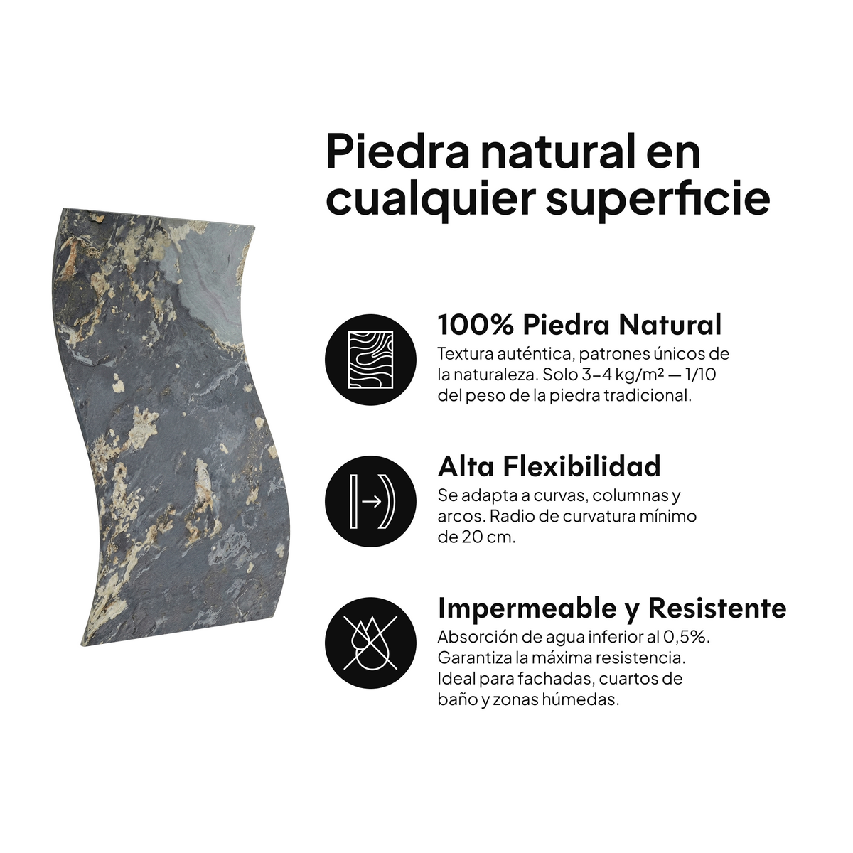 Piedra natural en cualquier superficie: 100% piedra natural, alta flexibilidad, impermeable y resistente #lang:es