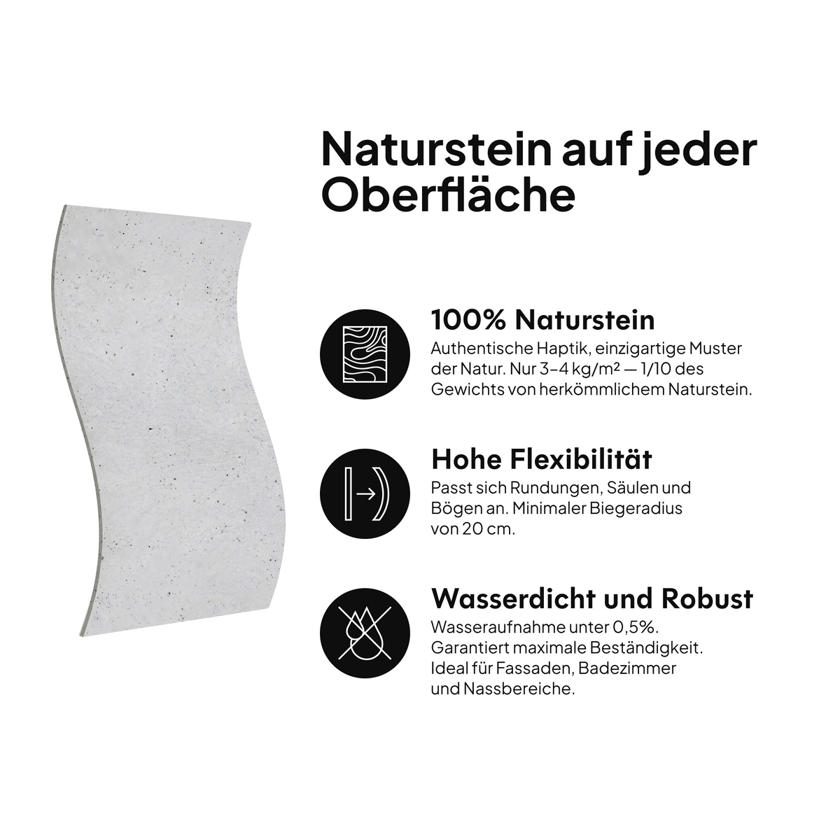 Naturstein auf jeder Oberfläche: 100 % Naturstein, hohe Flexibilität, wasserdicht und widerstandsfähig #lang:de