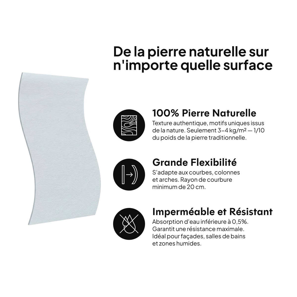 Pierre naturelle sur toute surface : 100 % pierre naturelle, grande flexibilité, imperméable et résistante #lang:fr