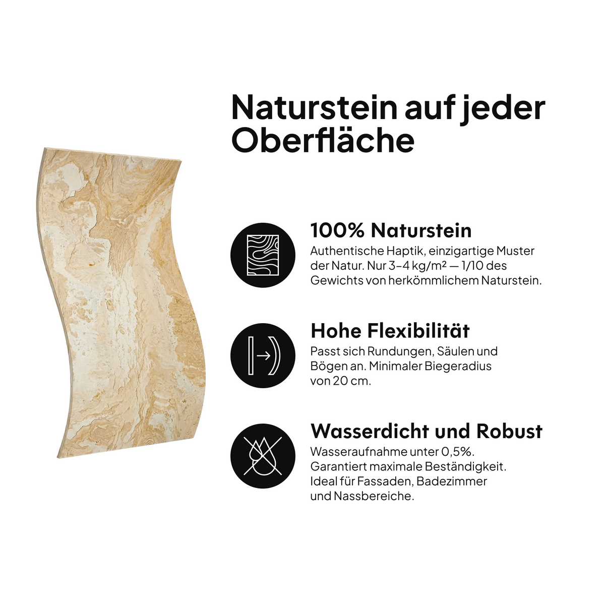 Naturstein auf jeder Oberfläche: 100 % Naturstein, hohe Flexibilität, wasserdicht und widerstandsfähig #lang:de