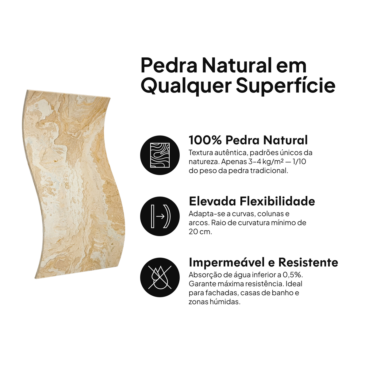 Pedra natural em qualquer superfície: 100% pedra natural, elevada flexibilidade, impermeável e resistente #lang:pt
