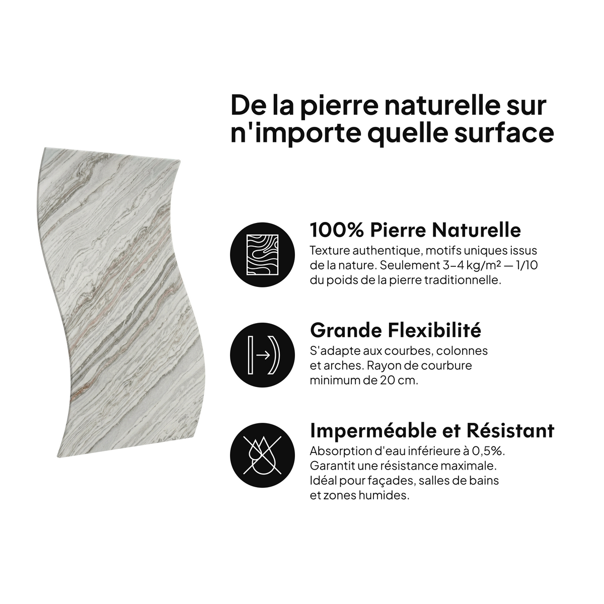 Pierre naturelle sur toute surface : 100 % pierre naturelle, grande flexibilité, imperméable et résistante #lang:fr