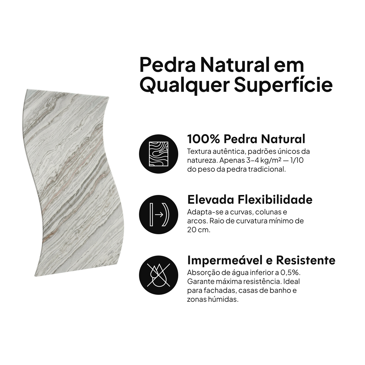Pedra natural em qualquer superfície: 100% pedra natural, elevada flexibilidade, impermeável e resistente #lang:pt