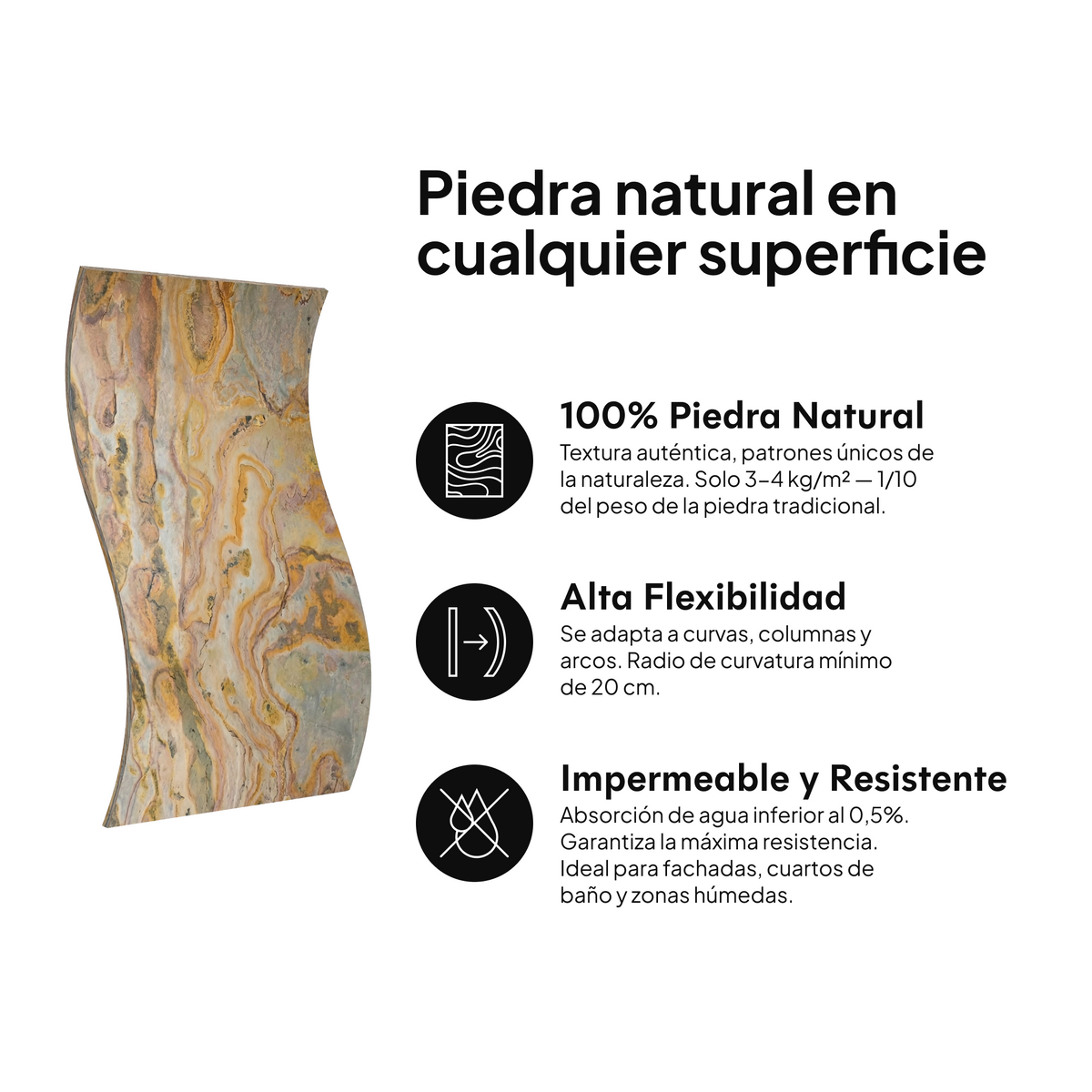 Piedra natural en cualquier superficie: 100% piedra natural, alta flexibilidad, impermeable y resistente #lang:es