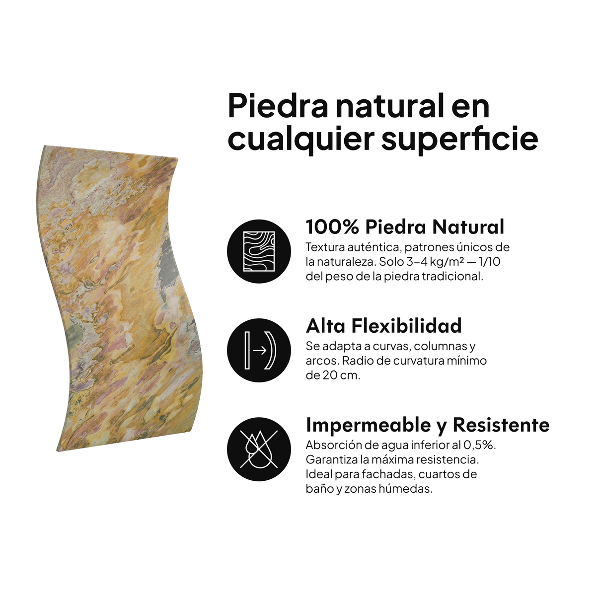 Piedra natural en cualquier superficie: 100% piedra natural, alta flexibilidad, impermeable y resistente #lang:es