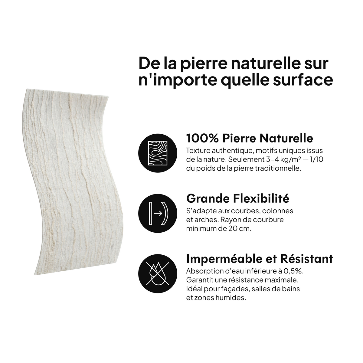 Pierre naturelle sur toute surface : 100 % pierre naturelle, grande flexibilité, imperméable et résistante #lang:fr