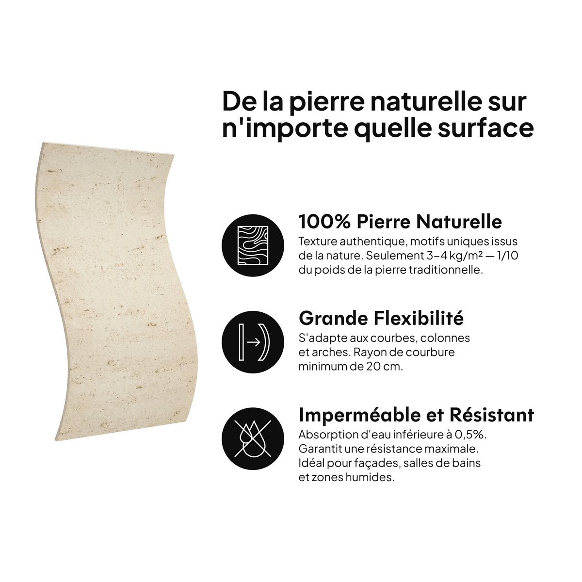 Pierre naturelle sur toute surface : 100 % pierre naturelle, grande flexibilité, imperméable et résistante #lang:fr