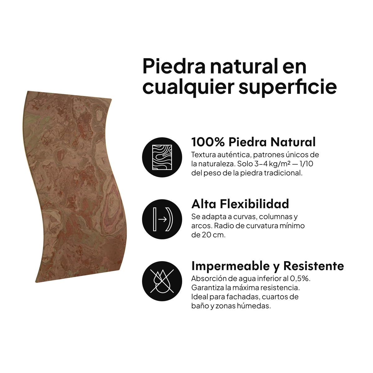 Piedra natural en cualquier superficie: 100% piedra natural, alta flexibilidad, impermeable y resistente #lang:es
