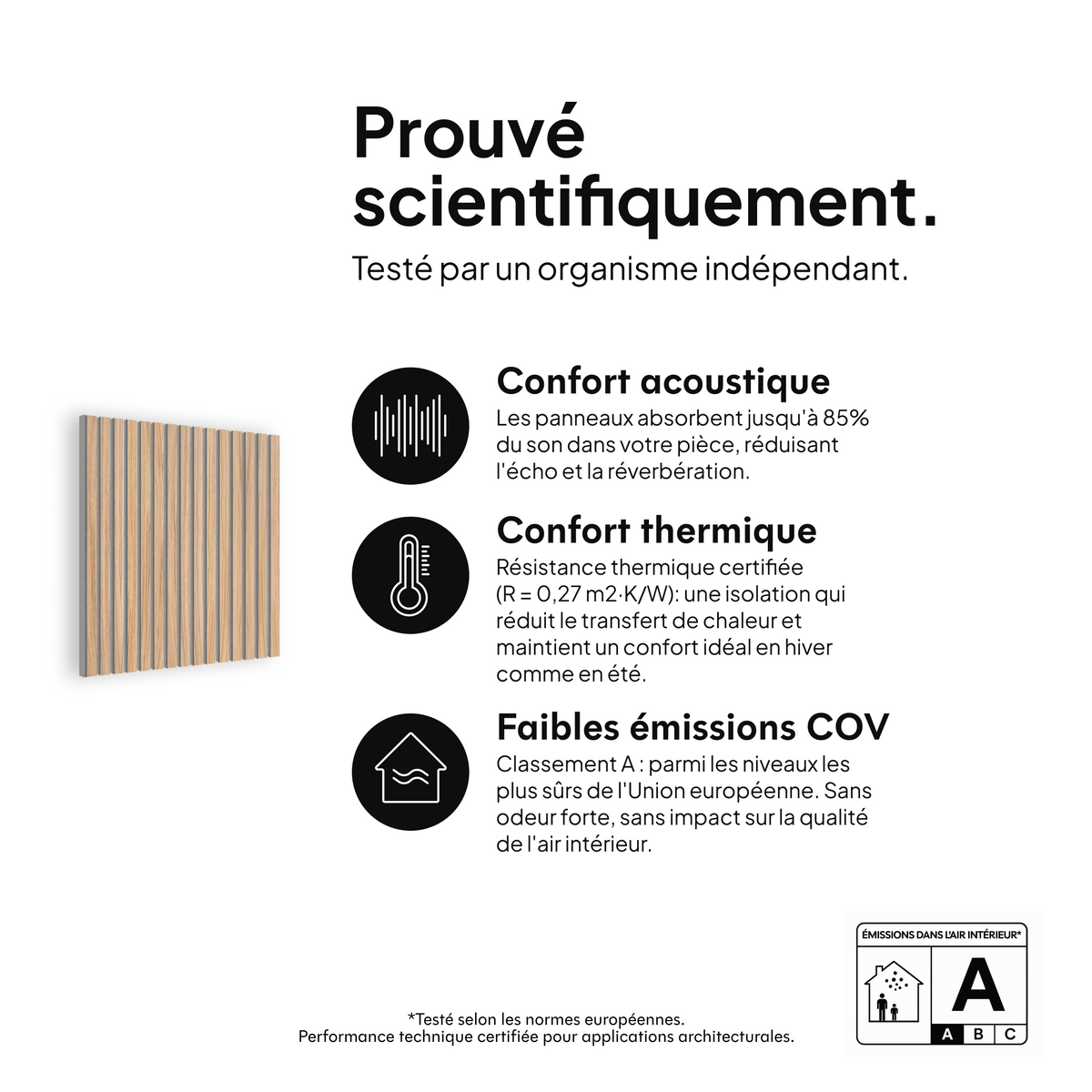 Panneau acoustique Chêne Naturel Feutre Gris — prouvé scientifiquement : confort acoustique, confort thermique et faibles émissions COV #lang:fr